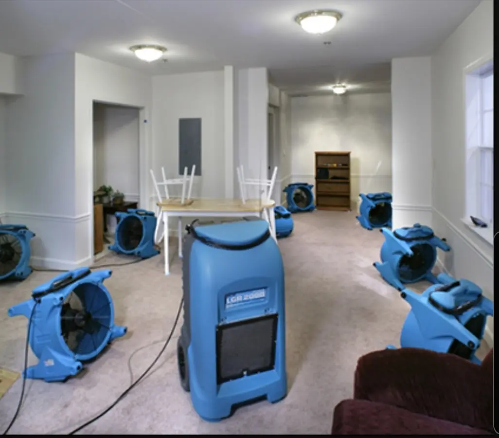 Air movers and dehumidifier setup for Water Damage Restoration in South Elgin